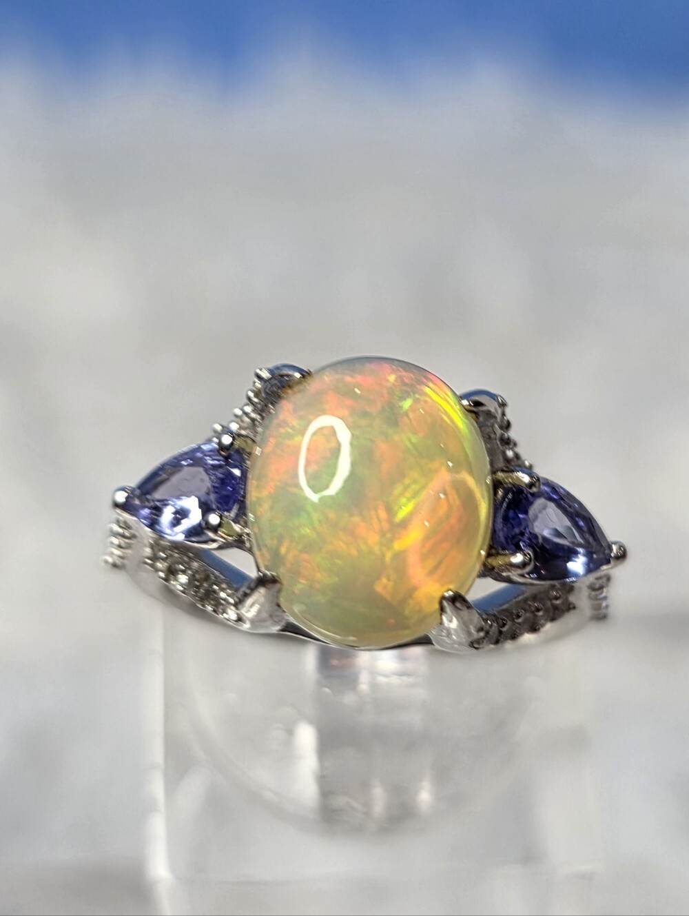 Ethiopian Welo Opal And Tanzanite Sterling Silver Ring
